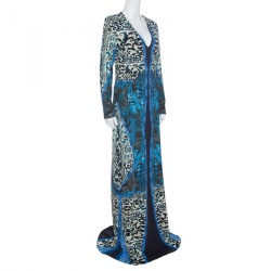 Pre Owned Roberto Cavalli Multicolor Printed Long Sleeve Maxi Dress L