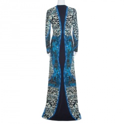 Pre Owned Roberto Cavalli Multicolor Printed Long Sleeve Maxi Dress L