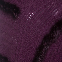 Pre Owned Roberto Cavalli Purple Cable Knit Fur Trim Poncho M