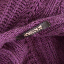 Pre Owned Roberto Cavalli Purple Cable Knit Fur Trim Poncho M