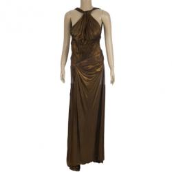 مملوكة مسبقًا فستان سهرة روبرتو كافالي برونزي ميتاليك M