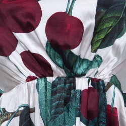 Pre Owned فستان روبرتو كافالي تفاصيل طيه أسود حرير طباعة كرز وثعبان بيج فاتح M