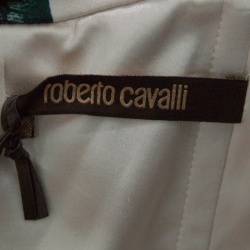 Pre Owned فستان روبرتو كافالي تفاصيل طيه أسود حرير طباعة كرز وثعبان بيج فاتح M