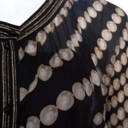 Pre Owned Roberto Cavalli Black Pearl Printed Rib Trim Sheer Blouson Top M