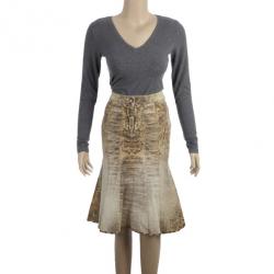 مملوكة مسبقً ا Roberto Cavalli Denim Printed Skirt XS