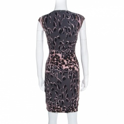 Pre Owned Roberto Cavalli Grey and Pink Ruched Animal Print Dress S