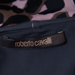 Pre Owned Roberto Cavalli Grey and Pink Ruched Animal Print Dress S