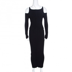 Pre Owned Roberto Cavalli Black Ribbed Knit Distressed Waist Detail Cold Shoulder Dress S