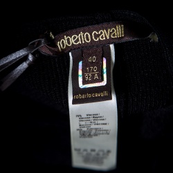 Pre Owned Roberto Cavalli Black Ribbed Knit Distressed Waist Detail Cold Shoulder Dress S