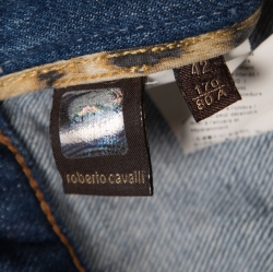 Pre Owned Roberto Cavalli Indigo Colorblock Paneled Denim Boot Cut Jeans M