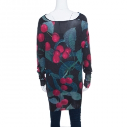 Pre Owned Roberto Cavalli Black Cherry Printed Silk and Cashmere Oversized Sweater S
