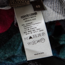 Pre Owned Roberto Cavalli Black Cherry Printed Silk and Cashmere Oversized Sweater S