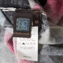 Pre Owned Roberto Cavalli Black Cherry Printed Silk and Cashmere Oversized Sweater S