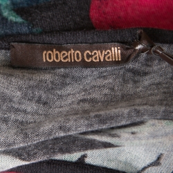 Pre Owned Roberto Cavalli Black Cherry Printed Silk and Cashmere Oversized Sweater S