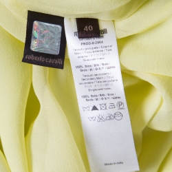 Pre Owned فستان قفطان روبرتو كافالي جيالو حرير أصفر طباعة ريش S