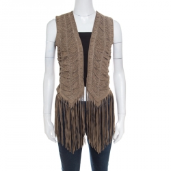Brown Suede Perforated Fringed Vest