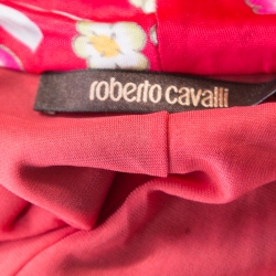 Pre Owned Roberto Cavalli Raspberry Pink Flower Printed Stretch Knit Sleeveless Dress S