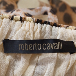 Pre Owned Roberto Cavalli Beige Animal Printed Silk Plunge Neck Cutout Back Dress S