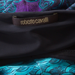 Pre Owned Roberto Cavalli Multicolor Printed Boat Neck Flounce Dress S