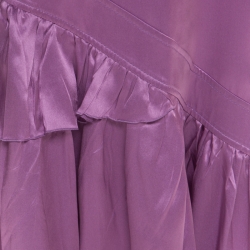 Pre Owned Roberto Cavalli Lavender Satin Silk Ruffled Bottom Maxi Skirt M