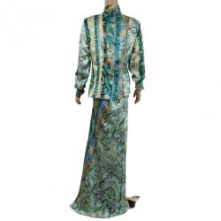 Pre Owned Roberto Cavalli Printed Silk Skirt Set M