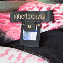 Pre Owned Roberto Cavalli Black Floral Printed Stretch Knit Top and Maxi Skirt Set M