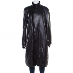 Pre Owned Roberto Cavalli Brown and Black Angora Wool Animal Printed Faux Fur Detail Overcoat XXL