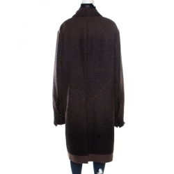 Pre Owned Roberto Cavalli Brown and Black Angora Wool Animal Printed Faux Fur Detail Overcoat XXL