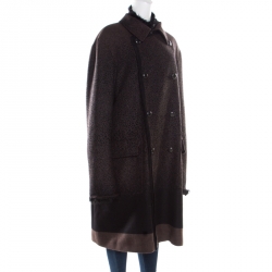 Pre Owned Roberto Cavalli Brown and Black Angora Wool Animal Printed Faux Fur Detail Overcoat XXL