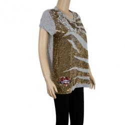مملوكة مسبقًا Roberto Cavalli Sequin Short Sleeve Top M