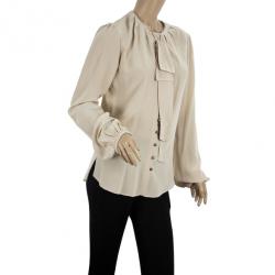 Pre Owned Roberto Cavalli Cream Silk Top Size L 