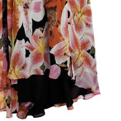 Pre Owned فستان روبرتو كافالي طباعة موردة ماكسي XS