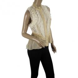 Pre Owned Roberto Cavalli Silk Chiffon Broderie Anglaise Top Size M