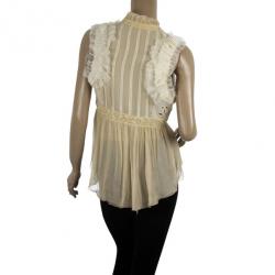 Pre Owned Roberto Cavalli Silk Chiffon Broderie Anglaise Top Size M