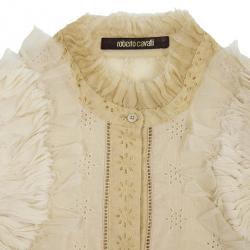 Pre Owned Roberto Cavalli Silk Chiffon Broderie Anglaise Top Size M