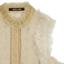 Pre Owned Roberto Cavalli Silk Chiffon Broderie Anglaise Top Size M