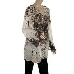 مملوكة مسبقًا Roberto Cavalli Printed Long Sleeve Top Size M