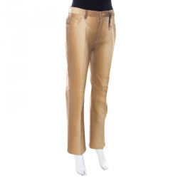 Pre Owned Roberto Cavalli Brown Shimmer Denim Flared Jeans L 