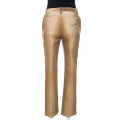 Pre Owned Roberto Cavalli Brown Shimmer Denim Flared Jeans L 