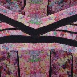 Pre Owned Roberto Cavalli Pink and Black Floral Sheer Silk Lace Trim Sleeveless Shift Dress S