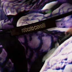 Pre Owned توب روبرتو كافالي حرير طباعة تجريدية متعددة الألوان غير متساوي M 