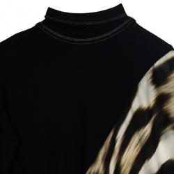 Pre Owned Roberto Cavalli Leopard Print Silk Chiffon &amp; Wool Knit Dress XL