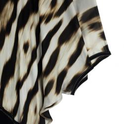 Pre Owned Roberto Cavalli Leopard Print Silk Chiffon &amp; Wool Knit Dress XL