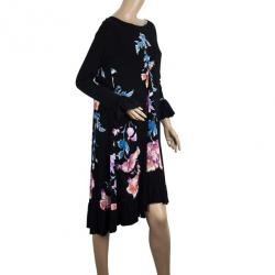 Pre Owned Roberto Cavalli Floral Print Flare Dress L