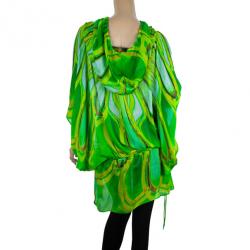 Pre Owned Roberto Cavalli Hooded Silk Kaftan Tunic M