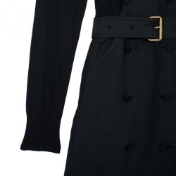 Pre Owned Roberto Cavalli Black Knit & Polyester Trench Coat L