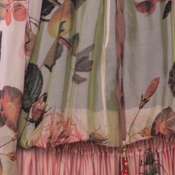 Pre Owned فستان روبرتو كافالي مطبوع ورود و فاكهة طبقات ماكسي حرير متعدد الألوان M