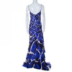 Pre Owned Roberto Cavalli Blue Printed Silk Panel Stitch Detail Camisole Dress S