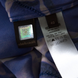 Pre Owned Roberto Cavalli Blue Printed Silk Panel Stitch Detail Camisole Dress S