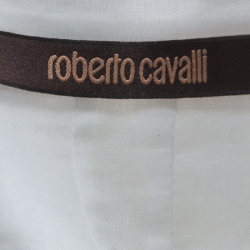 Pre Owned Roberto Cavalli White Cotton Ruffle Sleeve Detail Blouse S 